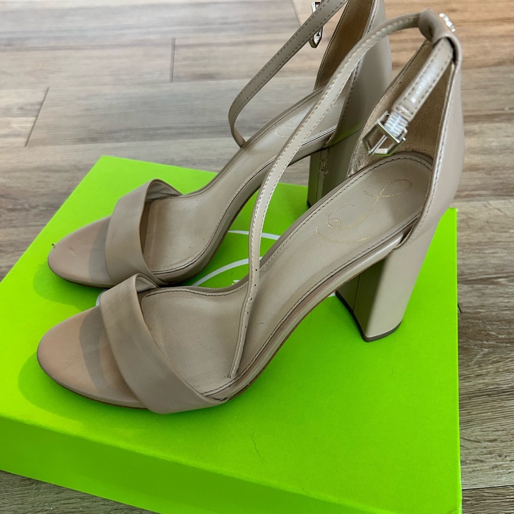 Sam Edelman Cream Tan Block Heel Sandals